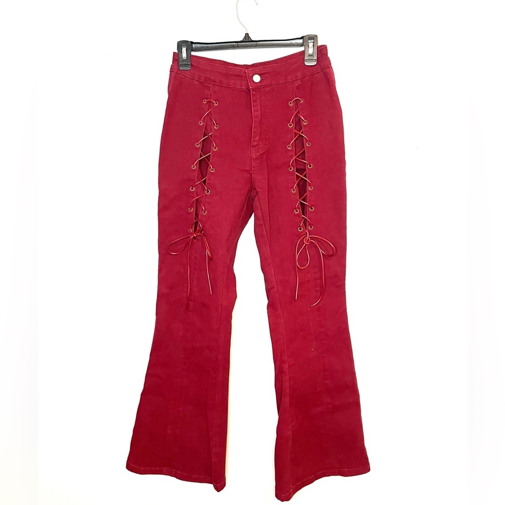 Cider Tie Up Flare Red Jeans
